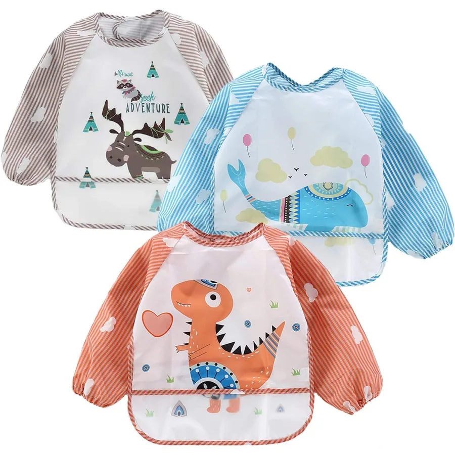 

PandaEar, комплект из 3 нагрудников с длинными рукавами, водонепроницаемый нагрудник с длинными рукавами для малышей 636 месяцев, идеально подходит для игр на открытом воздухе в час еды