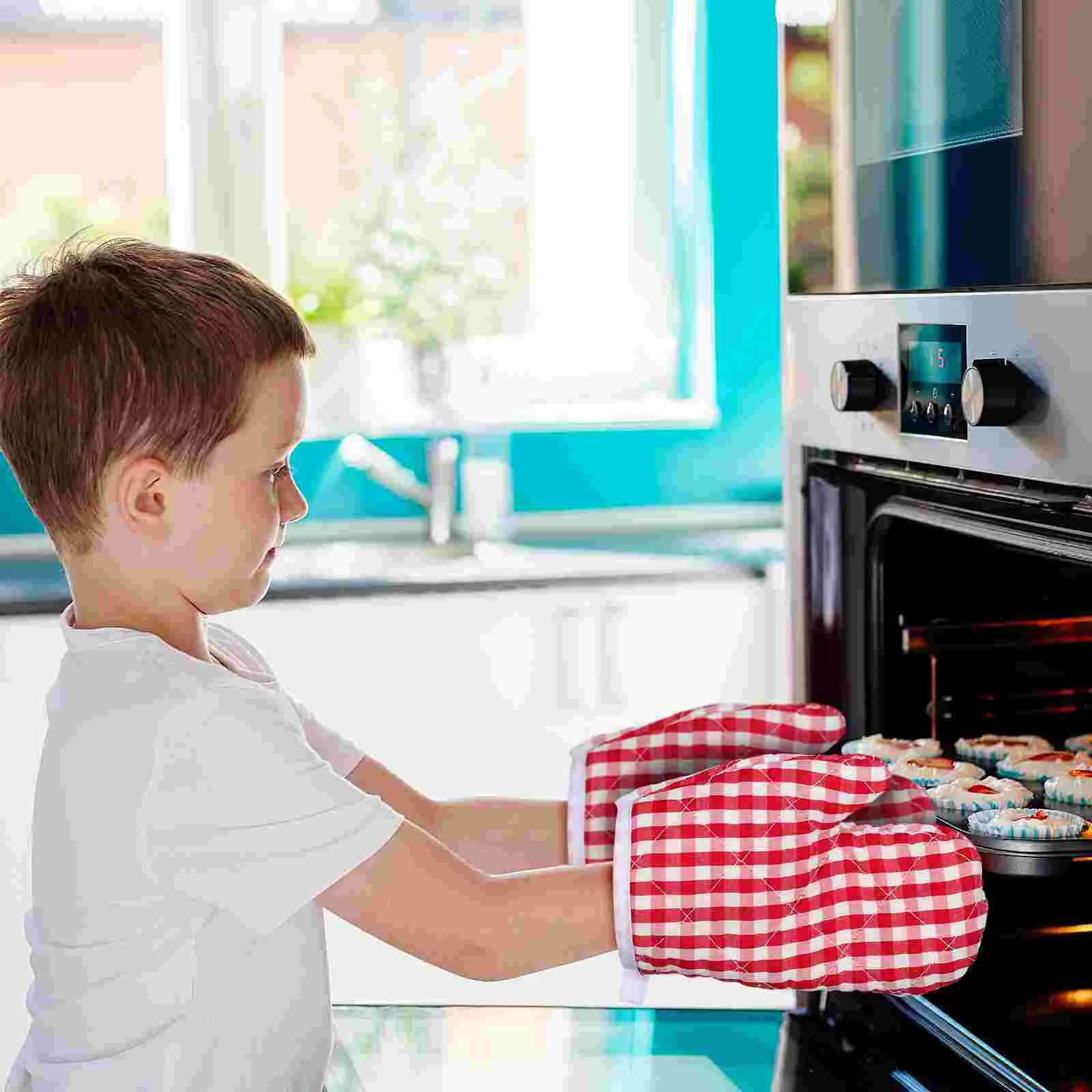 Play Child Bbq Gloves Heat- Resistant Kids Oven Mitts for Children Kitchen Mini