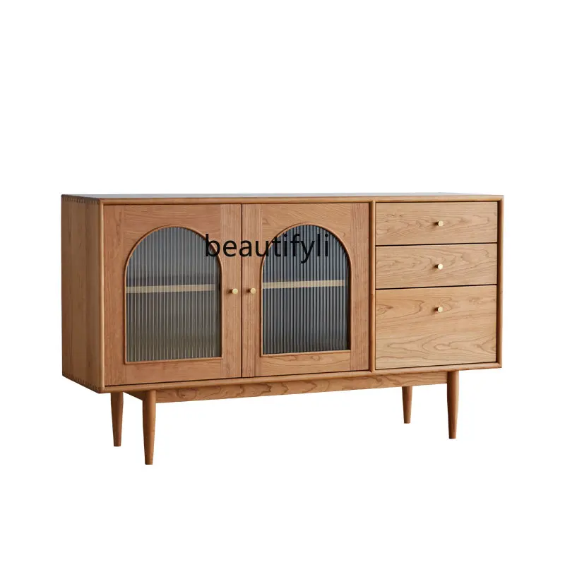 

Nordic Side Cabinet Solid Wood Japanese-Style Living Room Storage Storage Cabinet Middle-Ancient Furniture Cherrywood