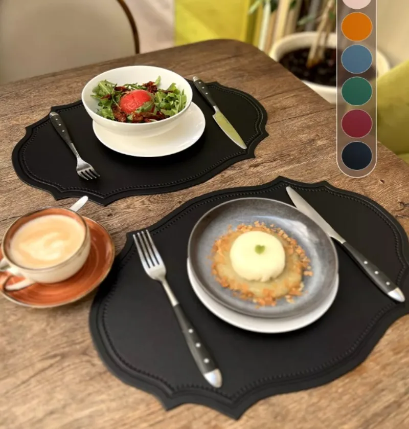 1/4/6PCS Shaped PU Placemat Set Faux Leather Kitchen Dining Table Pad Luxury Black Pink Green Place Mat Tableware Cafe Pad 식탁매트