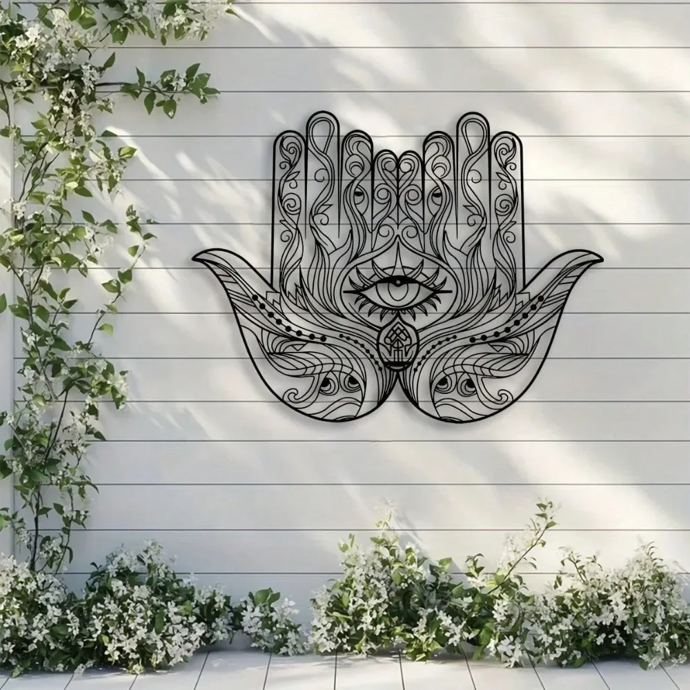 Hamsa-Hand Metall-Wandskulptur, Böser Blick Spirituelle Kunstdekoration, Rostfreie Eisen-Heimdekoration