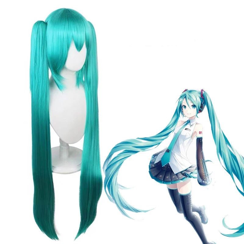 110cm Hatsune Miku Cosplay Wig Long Heat Resistant Synthetic Hair Clip Ponytails Wigs Lolita Halloween Wig Prop Accessory Gifts