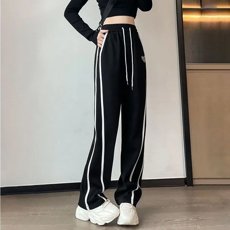 Wide Leg Pants Elastic Waist Patchwork Solid Color Pocket Fashion Loose Street Casual Preppy Style Autumn Thin Women\'s Clothing