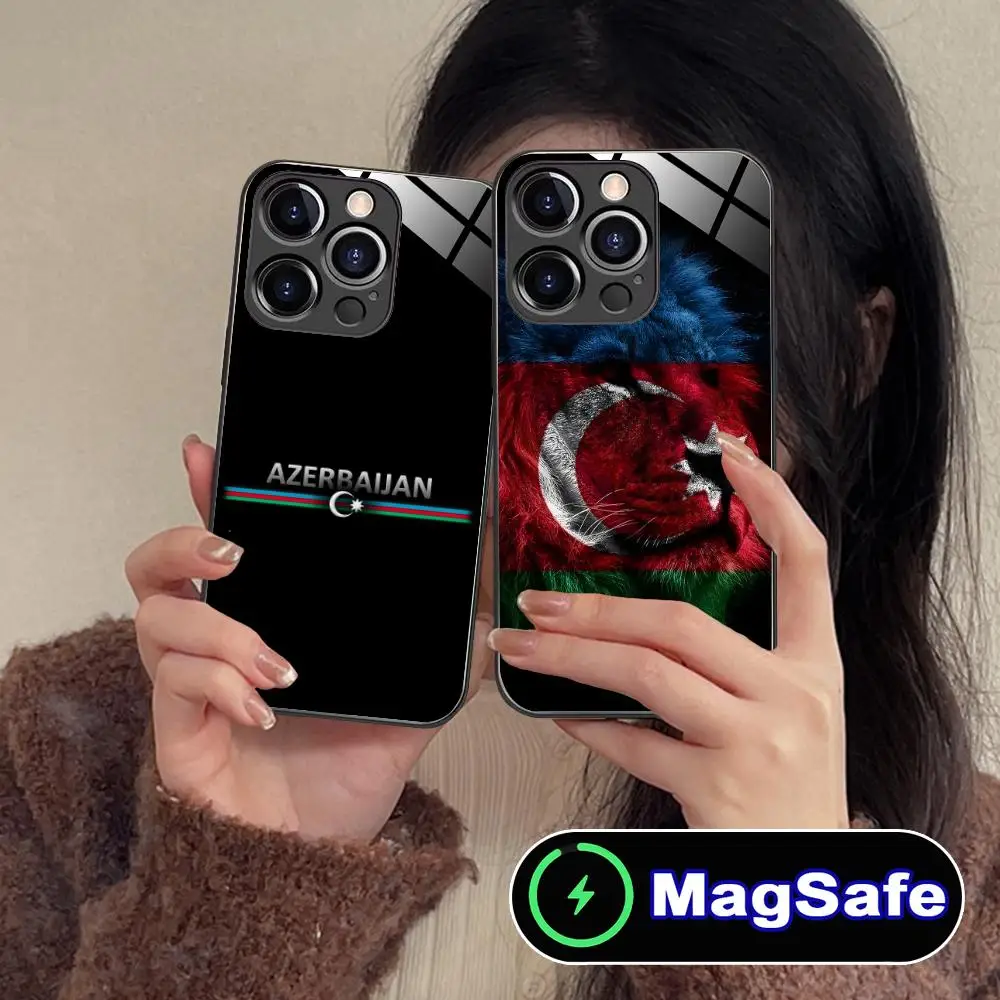 

Чехол для мобильного телефона с флагом Азербайджану для iPhone 17, 16, 15, 14, 13, 12, 11 Pro Max Plus Mini MagSafe, стеклянный цветной чехол для мобильных телефонов, красивый