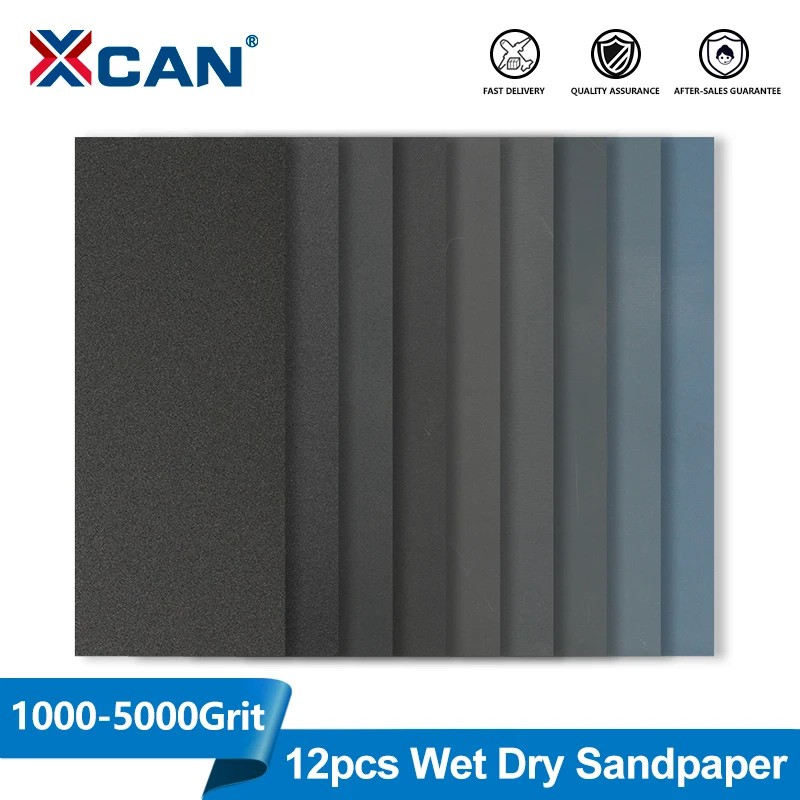 

XCAN 12pcs Sandpaper Set 1000/1500/2000/3000/4000/5000 Grit Wet/Dry Abrasive Sheets for Wood Metal Auto Body Polishing