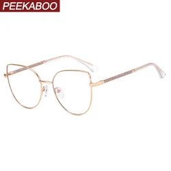 Peekaboo clear lens blue light filter glasses for women metal frame pink leopard cat eye glasses frame optical big accessories