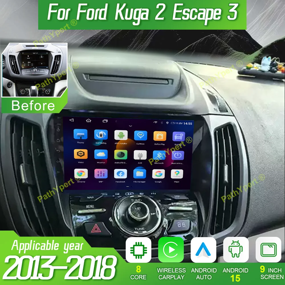 

9"Android 15 For Ford Kuga 2 Escape 3 2013-2018 Car Radio Original Style Wireless CarPlay Multimedia Player 4G WiFi BT Stereo