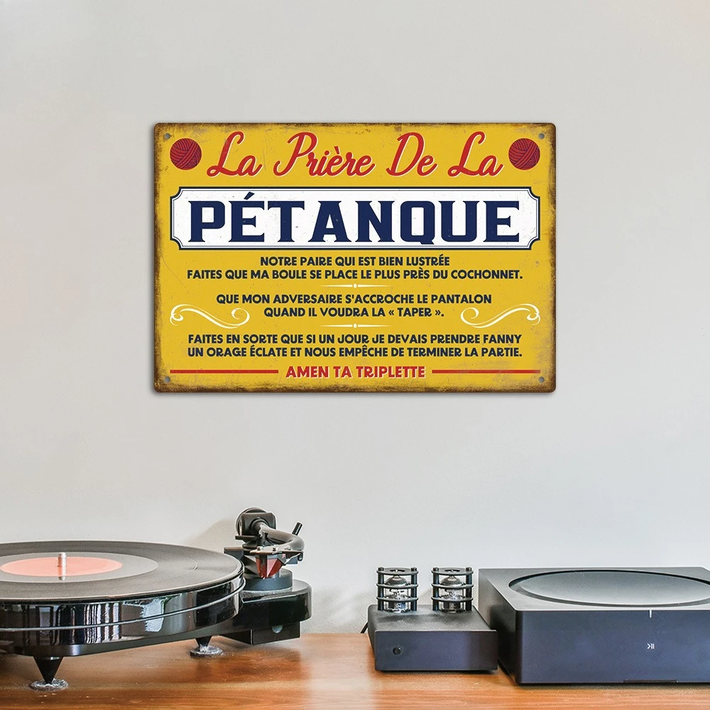 1pc French Vintage Metal Sign, THE PRAYER OF PETANQUE OUR PAIR THAT IS WELL POLISHED, Wall Art Decoration for Home, Farmhouse