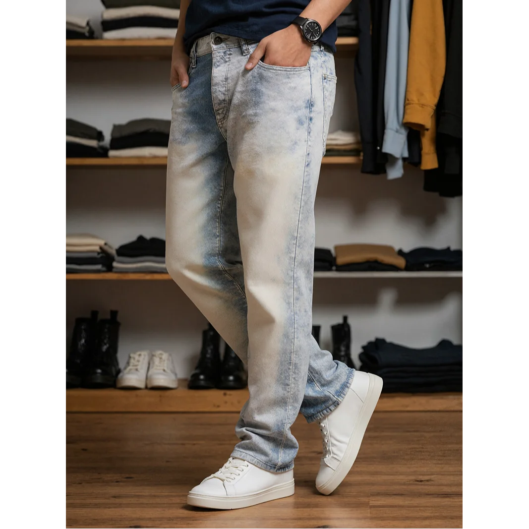

Baggy Jeans For Men Loose Fit Distressed Washed Tapered Pants Casual Streetwear High Elasticity Comfortable Denim Trousers