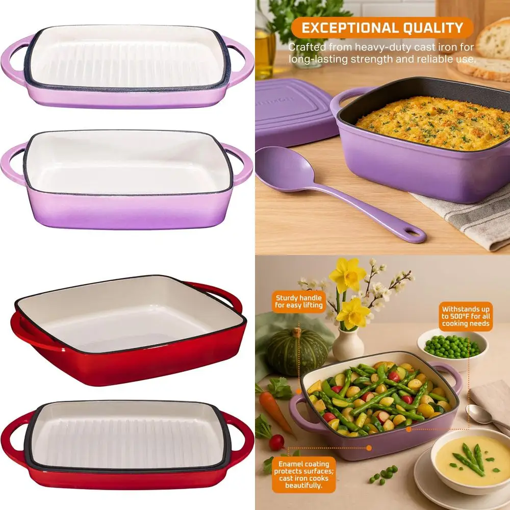 

Фиолетовый 2-в-1 эмалированный чугунный голландский набор для духовки и сковороды с сковородой и мозгом для универсального приготовления пищи