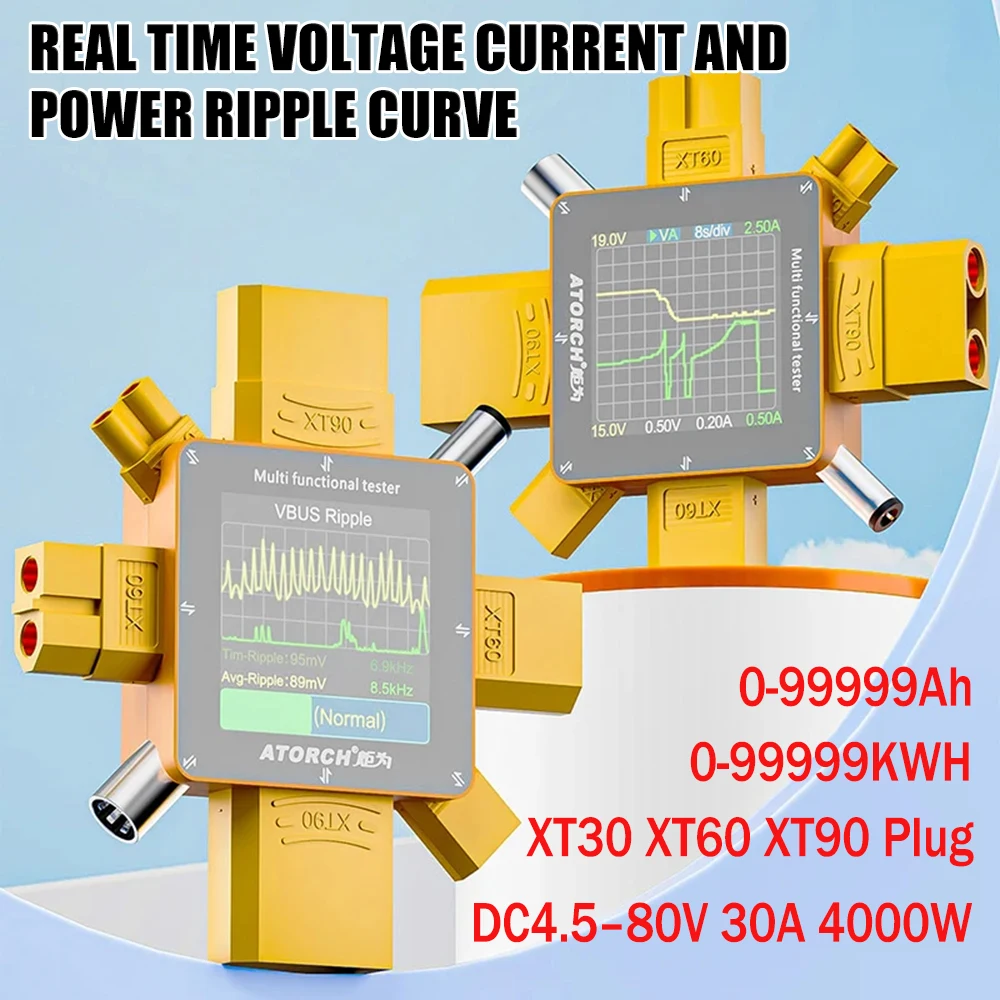 DC 4.5-80V 30A 4000W RC Model Power Meter XT60/XT30/XT90 Voltage Voltmeter Meter Capacity Tester For Drone Airplane