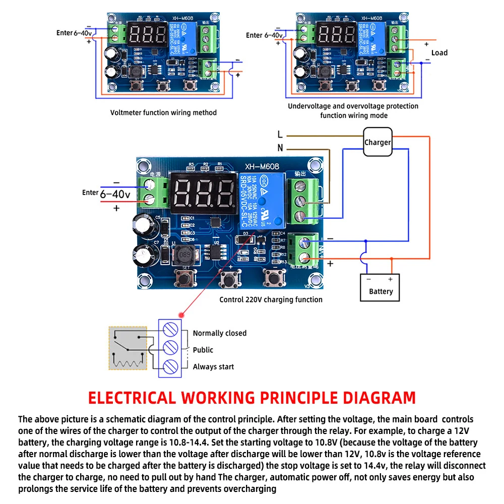 DC Lithium Battery Charging Module 6-40V Under Voltage Overvoltage Protection for Power Amplification M608 Battery Charging