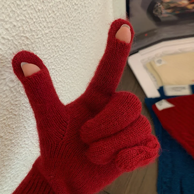 ถุงมือผู้หญิงลายดอกบิดเกลียว สำหรับฤดูหนาว ขี่จักรยาน ใช้หน้าจอสัมผัสได้ กันความหนาว ถักนิตติ้ง ป้องกันความเย็น ถุงมือยาว สไตล์เกาหลี