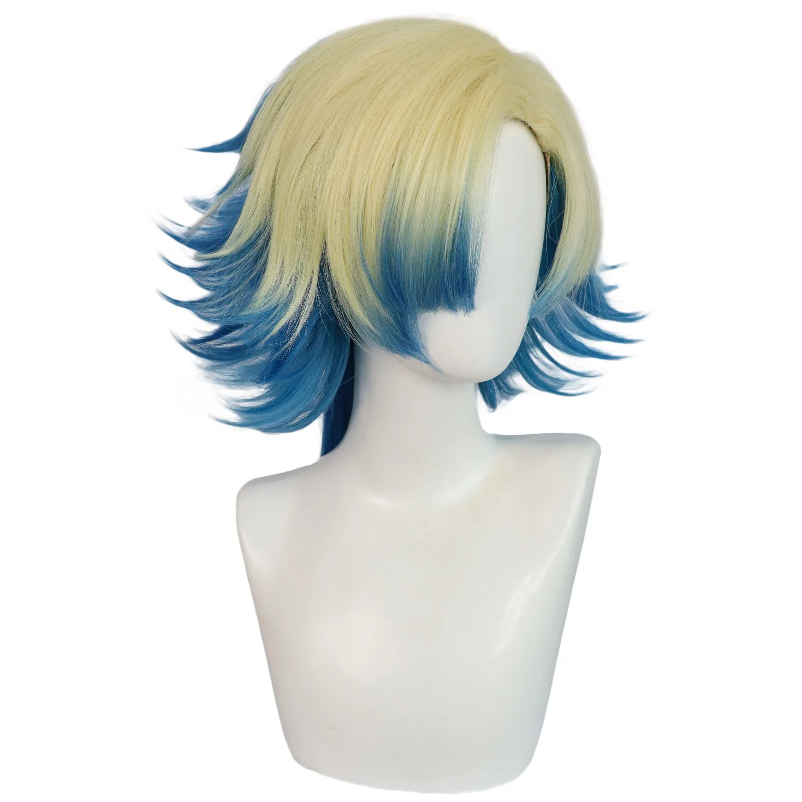 Fashion Men's Short Wig Gradient Blue Hair Synthetic Wig With Bangs Men Ladies Boys Cosplay Costume Anime Halloween