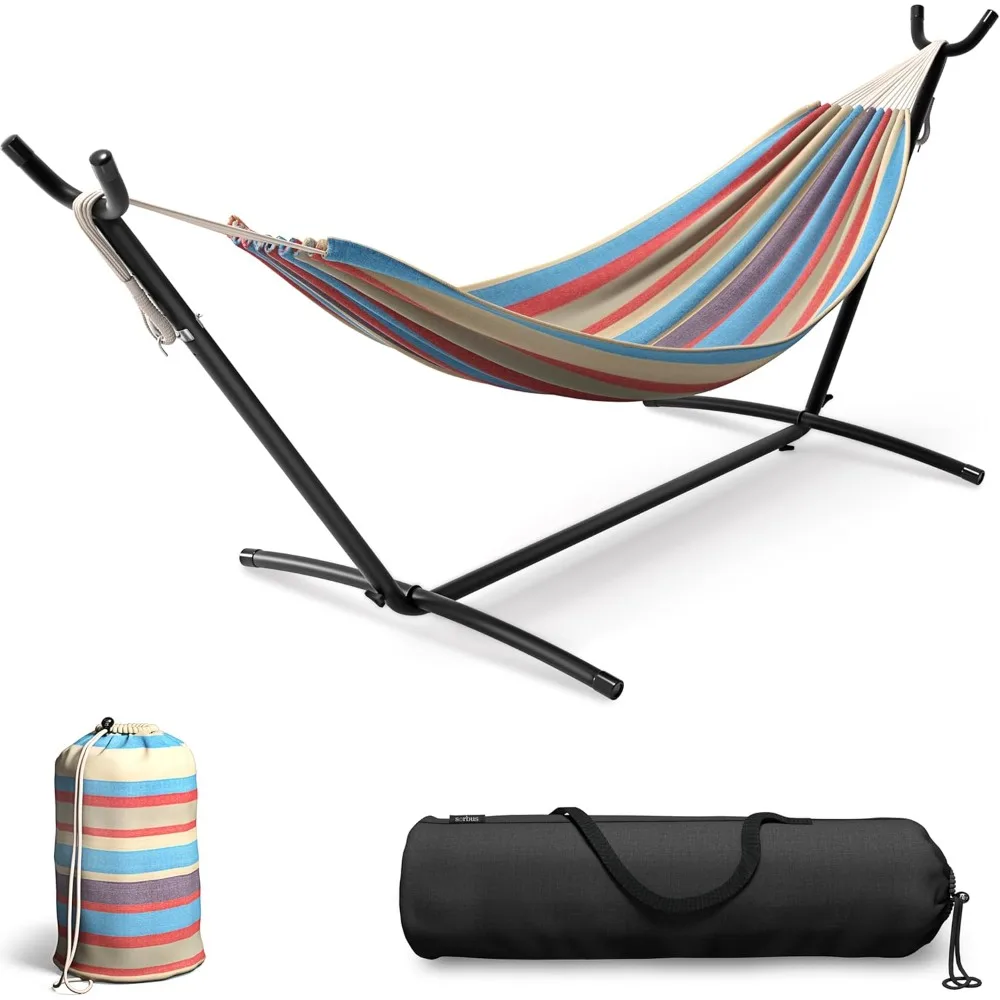 

Luxury Hammock with Steel Stand- Premium Cotton Blend Bed- Heavy Duty Portable Case Garden Yard Patio Outdoor Camping
