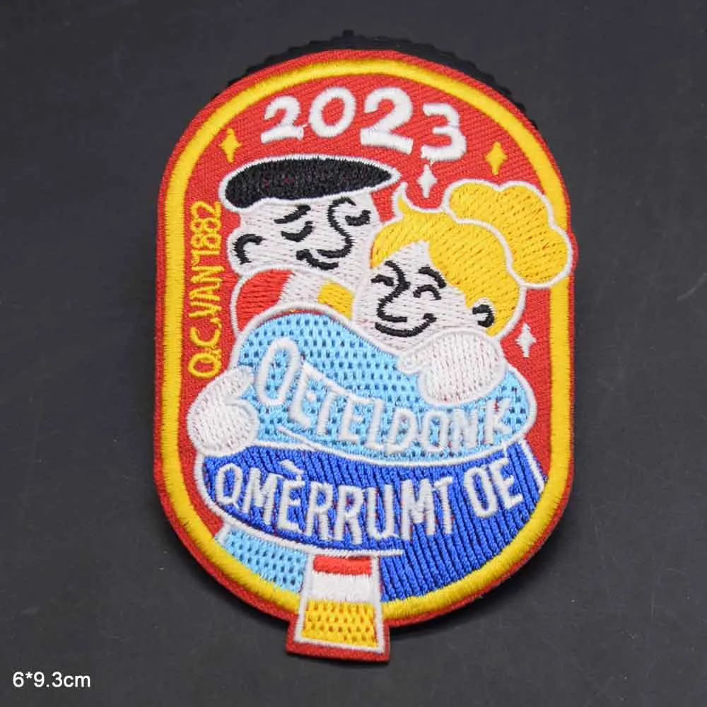 Red White Yellow Embleem 2023 Oeteldonk Omerrumt Oe Draoit Deur Emblems Carnival Netherland Iron On Embroidered Clothes Patches