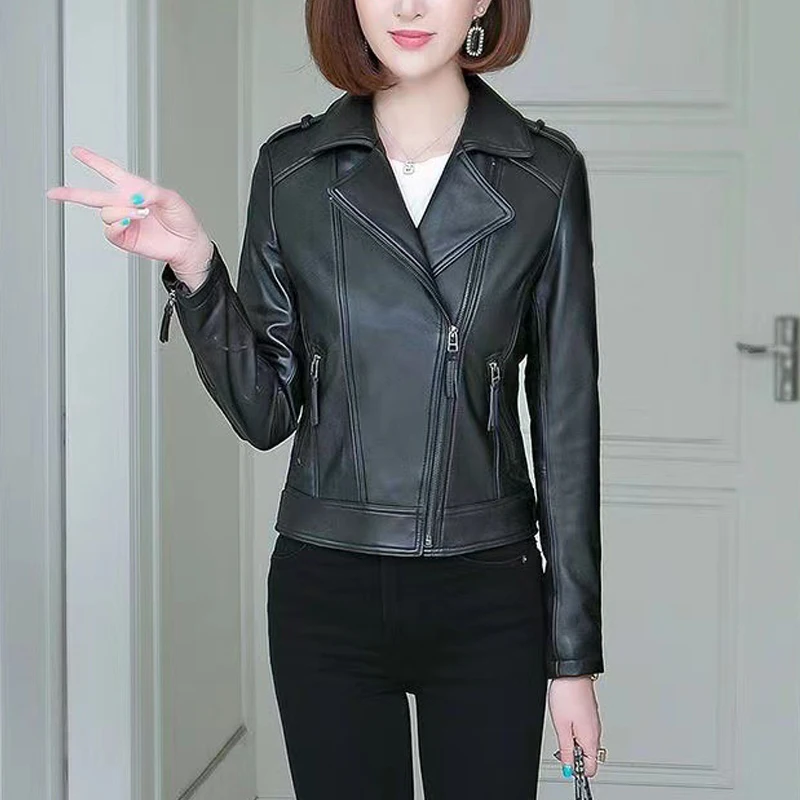 100% Genuine Sheepskin Jackets for Women 2024 Autumn Winter Brown Black Female Zipper Design Slim Fit Leather Coats Tops M-3XL