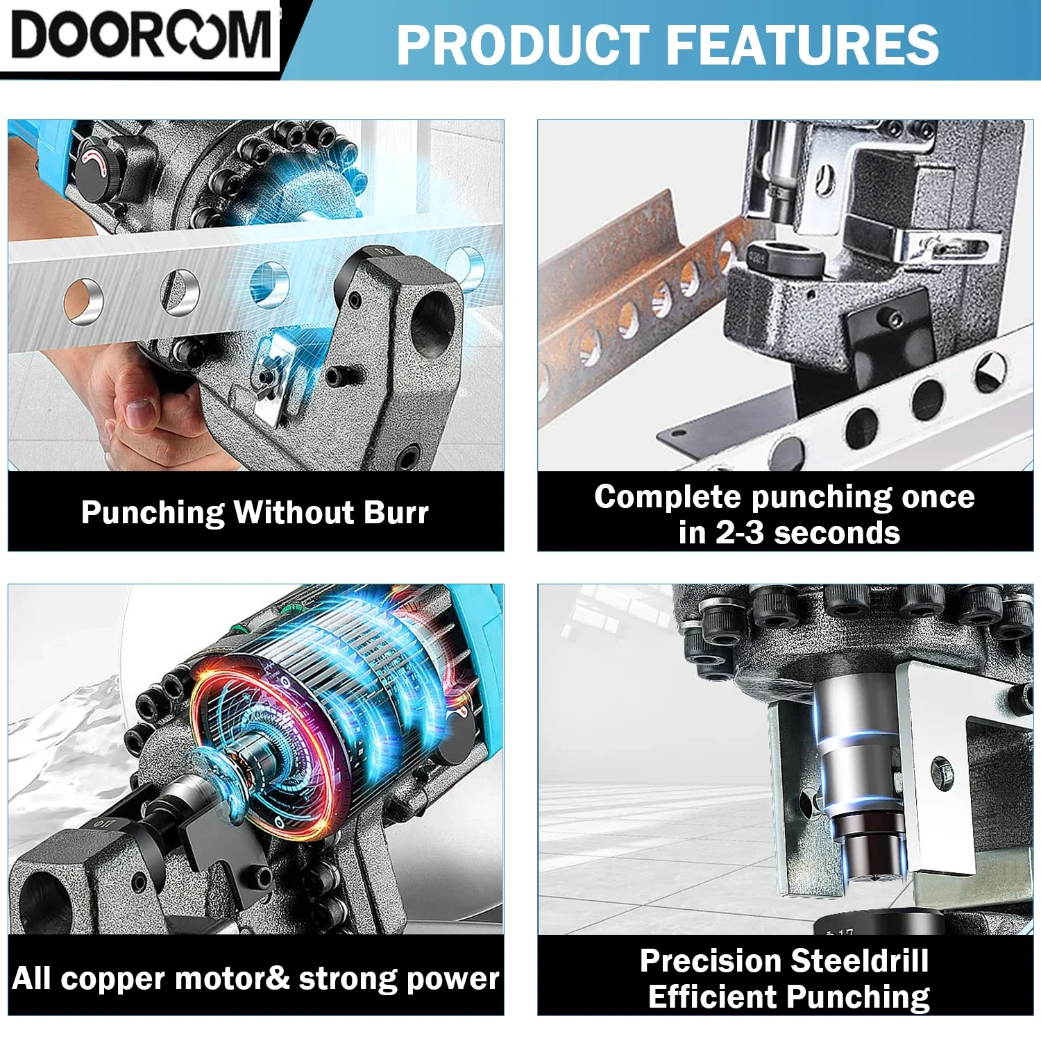 DOOROOM Electric Hydraulic Hole Puncher Electric Hydraulic Punching Tool Metal Punching Machine with Carbon Brush Hole Punches