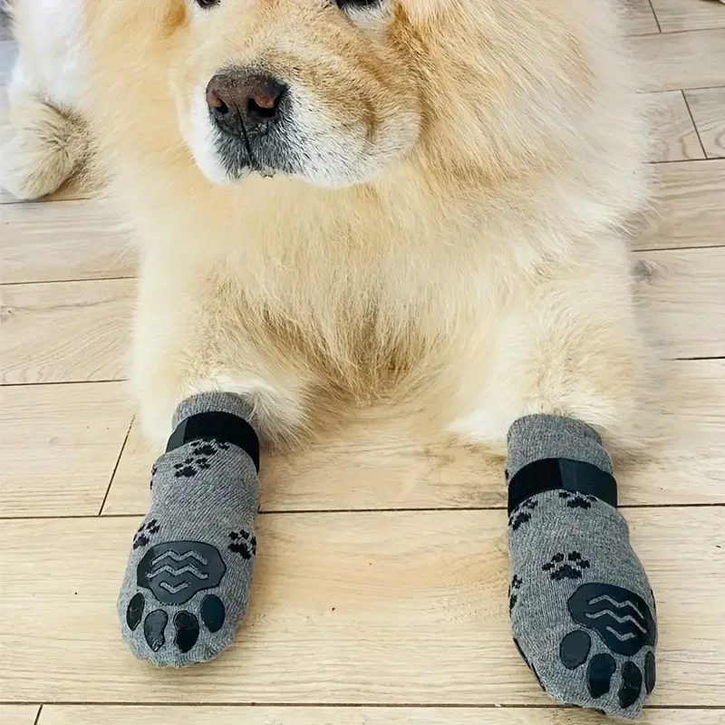 4Pcs/set Adjustable Non-Slip Dog Socks - Dual-Sided Paw Protectors for Small To Medium Breeds Machine Washable