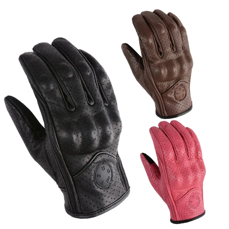 SUOMY Genuine Leather Perforated Motorcycle Gloves  Retro Summer Breathable Design for Men&Women Motocross Racing Street Riding