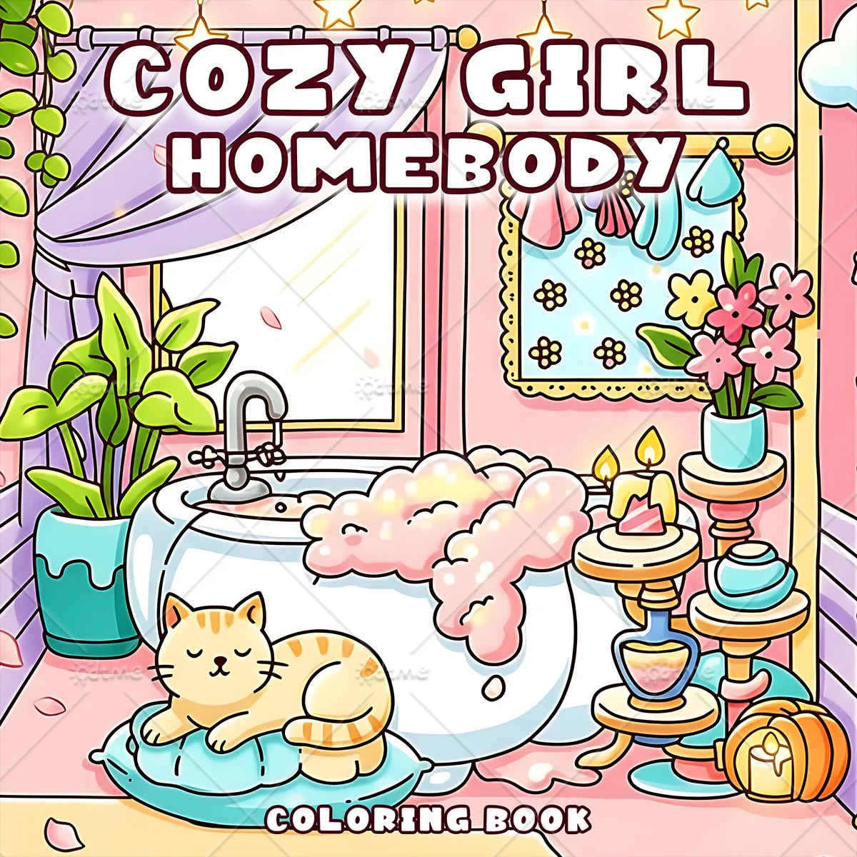 COZY GIRL HOMEBODY Coloring Book for Adults Featuring Cartoon Bold-easy Patterns for Relaxation Kids DIY Painting Drawing Books