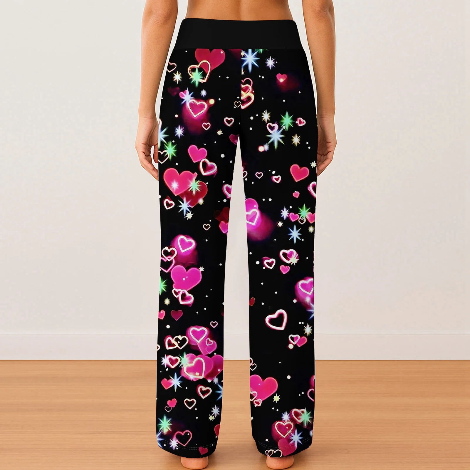 

Valentine'S Day Neon Heart-Star Wide-Leg Pants Elastic-Waist Casual Trousers Adult Daily Loungewear 2026 Trendy Vibrant Apparel