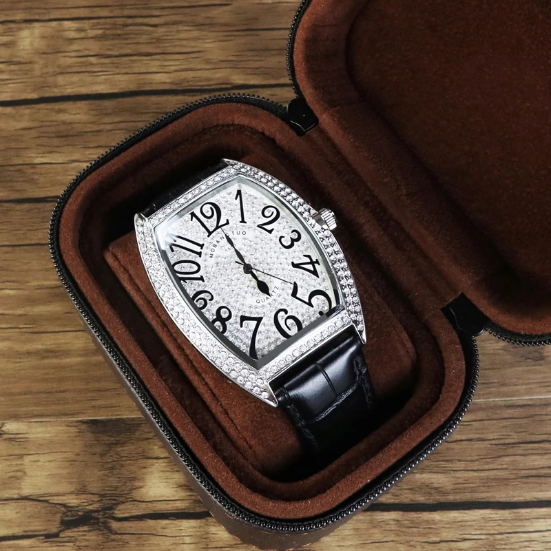 تصميم فاخر الماس كريستال المرأة الساعات موضة الأبيض الأحمر جلدية كوارتز فتاة السيدات على مدار الساعة فستان ساعة اليد Reloj Mujer