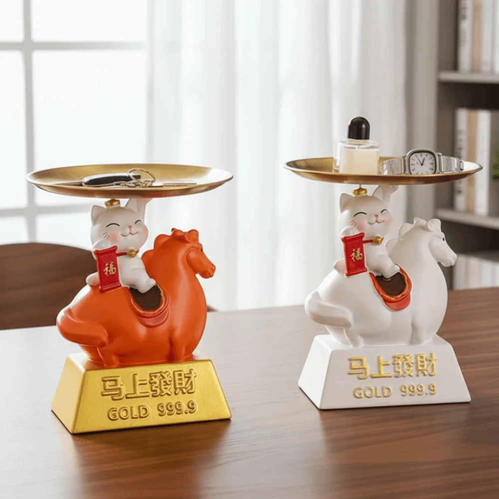 With Tray Horse Year Mascot Ornaments Lucky Cat Storage Zodiac Horse Figurines Cute Decorative Horse Figures Ornament