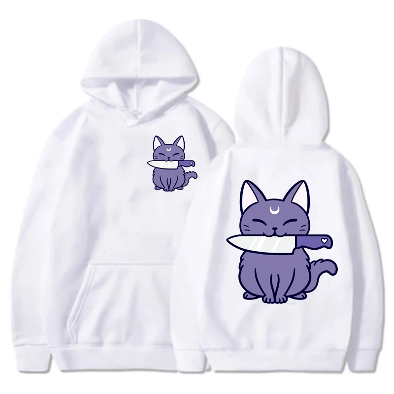 Women's Fleece Hoodies Running Sports Sweatshirts Black Knife Kitten Fashion Women Classic Casual Y2k Coats Hip Hop Streetwear