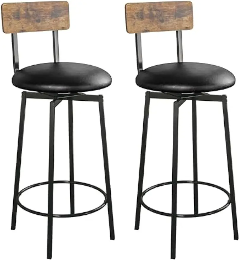 

Barstools for Kitchen Island, Thick Cushion Stools with Footrest for Dining Room Kitchen Counter Bar, Rustic Brown and Black