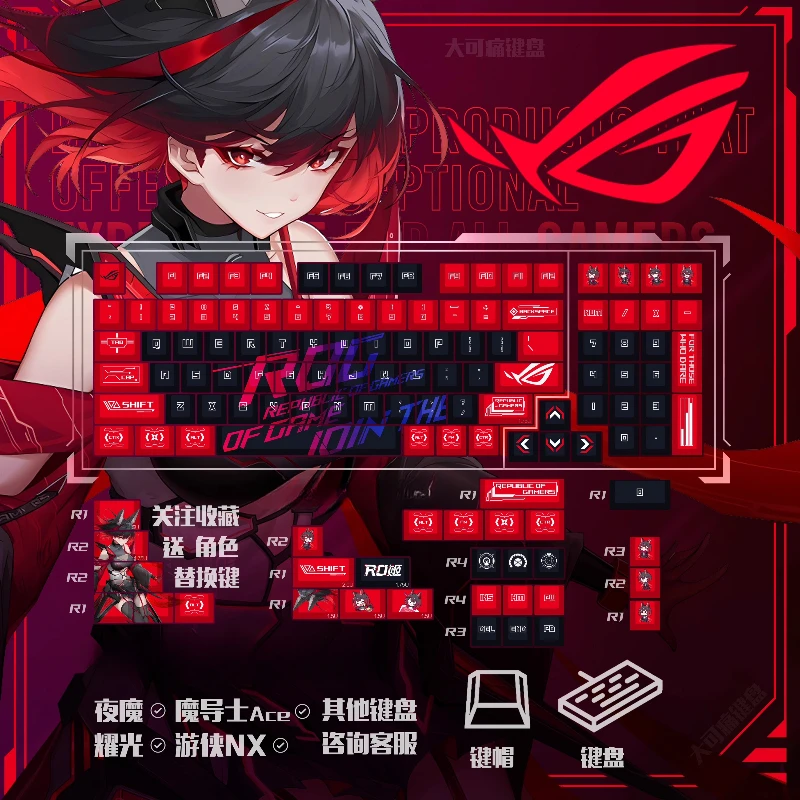 Red Blue RO Theme Keycaps Set PBT Anime Keyboard Caps Custom Cherry Profile Keycaps for Mechanical Keyboard Accessories Extreme