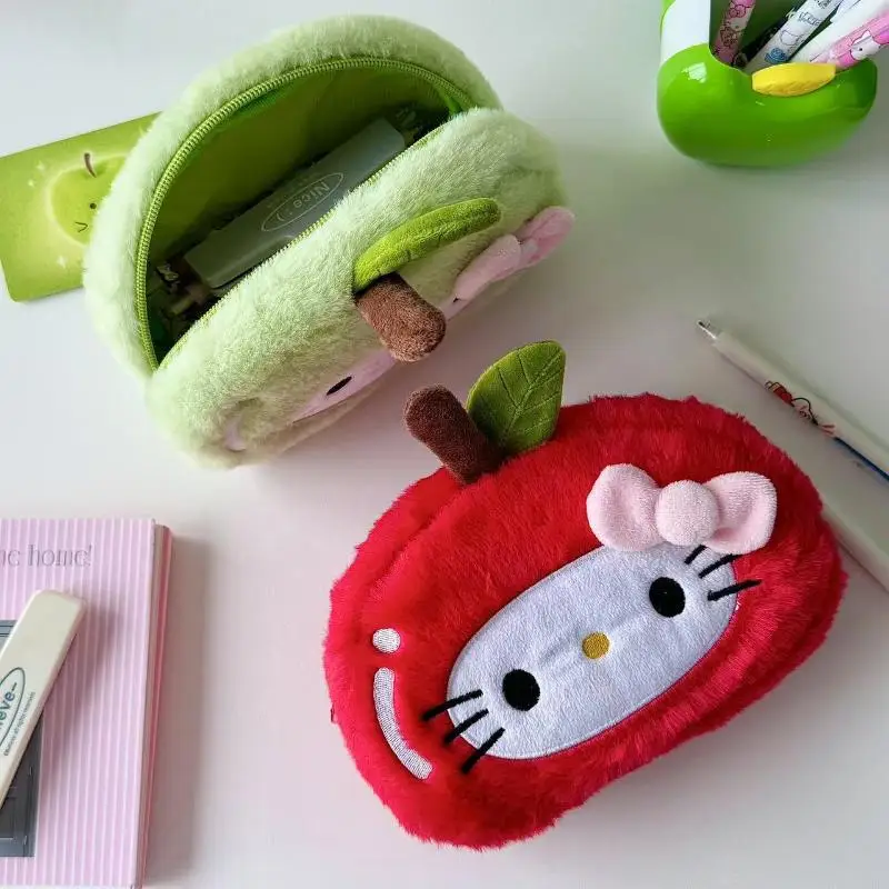 Kawaii Hello Kitty trousse à crayons en peluche sac de maquillage de dessin animé grande capacité papeterie cosmétiques pochette à crayons sac de rangement cadeau