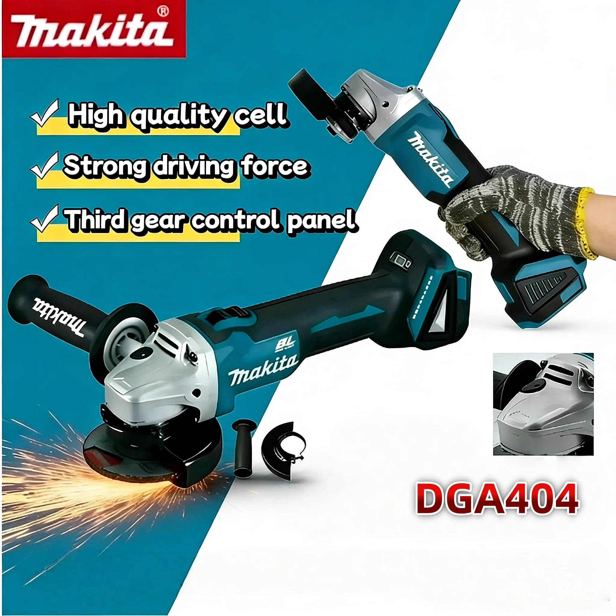 

Бесщеточная аккумуляторная угловая шлифмашина Makita DGA404 18В, 100 мм, многофункциональный электроинструмент для шлифовки, резки и полировки