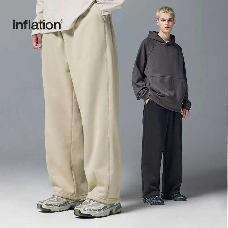 INFLATION-pantalones de chándal de pierna recta para hombre y mujer, pantalones de chándal elásticos de lana gruesa para invierno