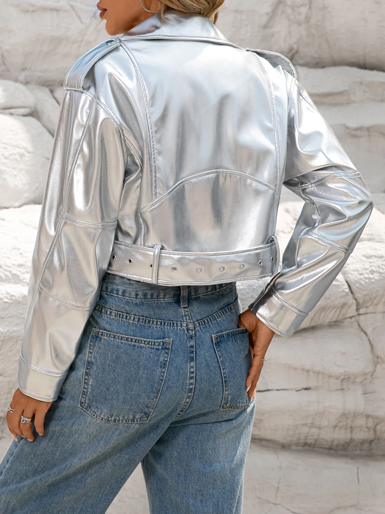 سترة Fitaylor النسائية المصنوعة من الجلد الصناعي كاجوال للسيدات مع سحاب قصير من الجلد معطف عالي الشارع للدراجات النارية