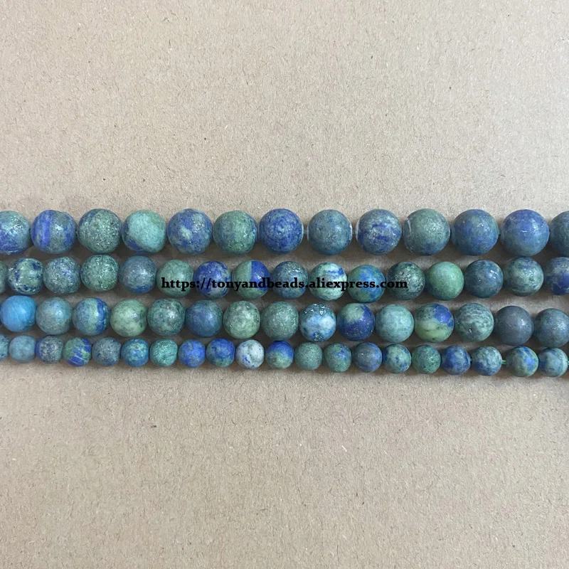 Natural Stone Matte Chrysocolla Azurite Round Loose Beads 15