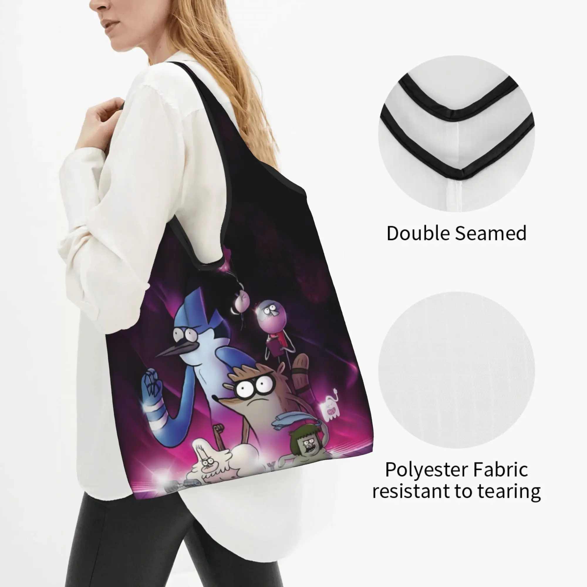Recycling Animated Regular Show Cartoon  Shopping Bag Women Tote Bag Portable Vintage High Quality   Groceries Shopper Bags
