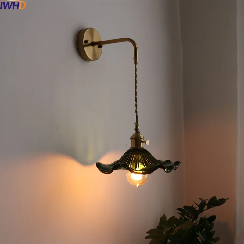 

IWHD Japanese Style Wall Lamp Sconce Home Decor Copper Glass Hallway Bar Bedroom LED Stair Light Applique Da Parete