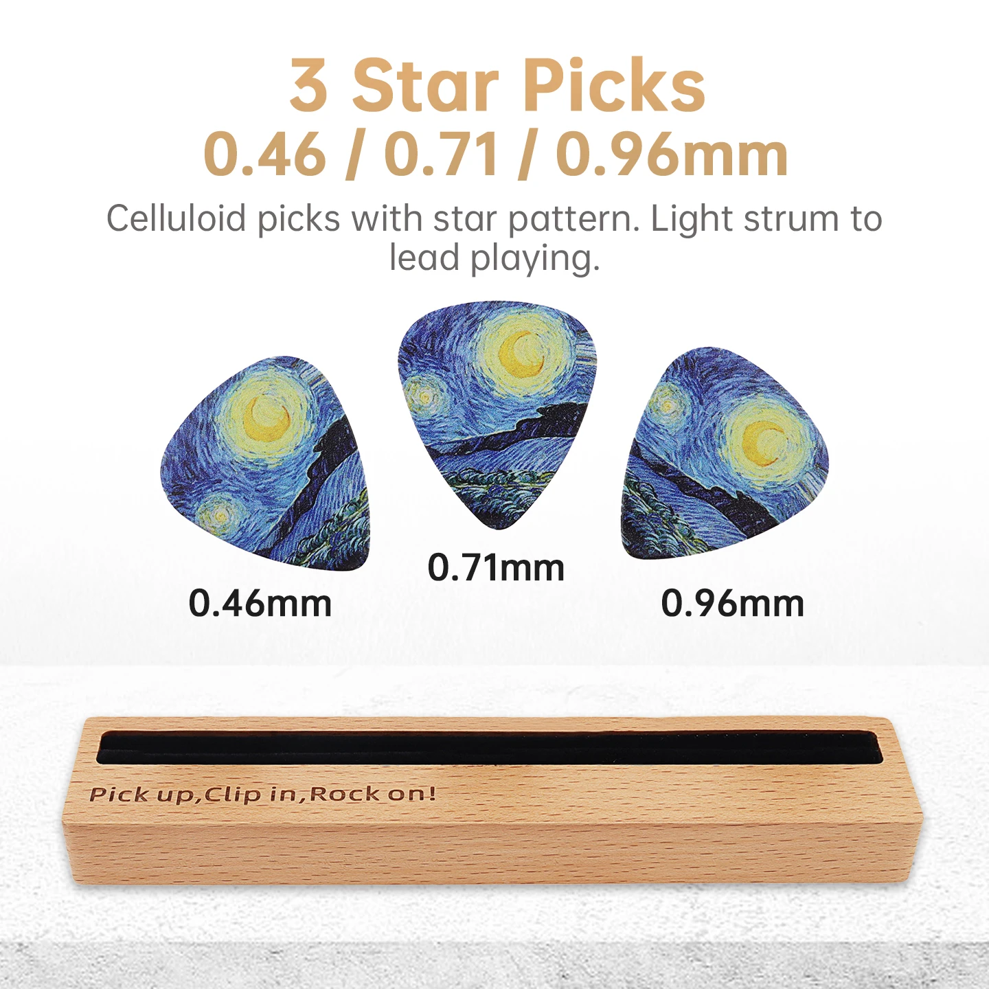 Beechwood Guitar Pick Holder Stand 0.46mm 0.71mm 0.96mm Guitar Picks Plectrum Case Storage Displaying Base