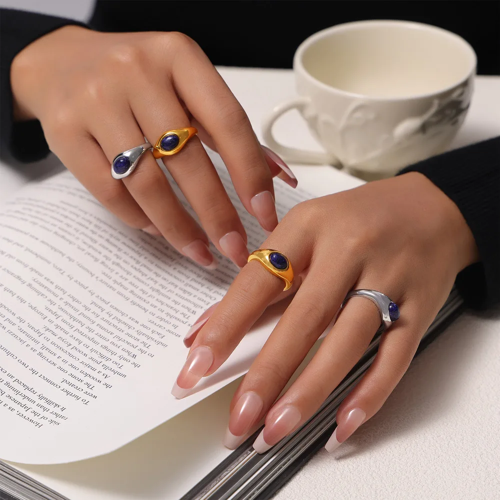 여성용 반지 천연석이 박힌 심플하고 틈새시장을 형성하는 디자인 스테인레스 스틸 패셔너블하고 다재다능한 주얼리 액세서리