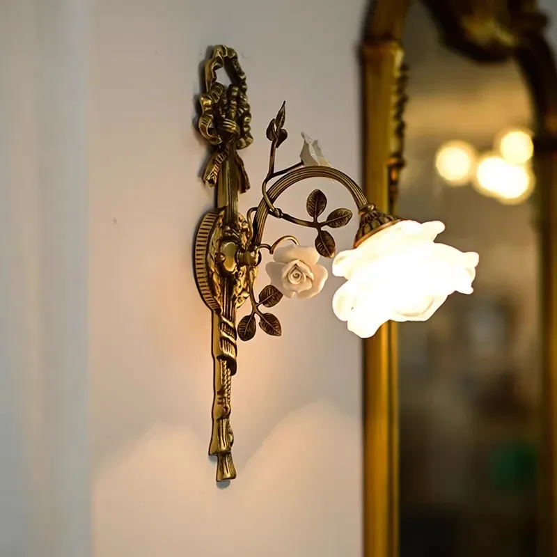 Vintage French Brass Chandelier Romantic Pastoral Ceiling Light for Dining Room Living Room Retro American Style Flower