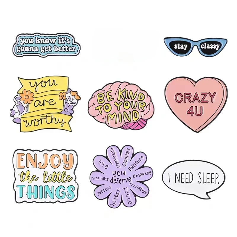Pin de esmalte de plantas de dibujos animados, broche de joyería de flor de corazón, I Need Sleep Enjoy The Little Things, insignia de solapa para