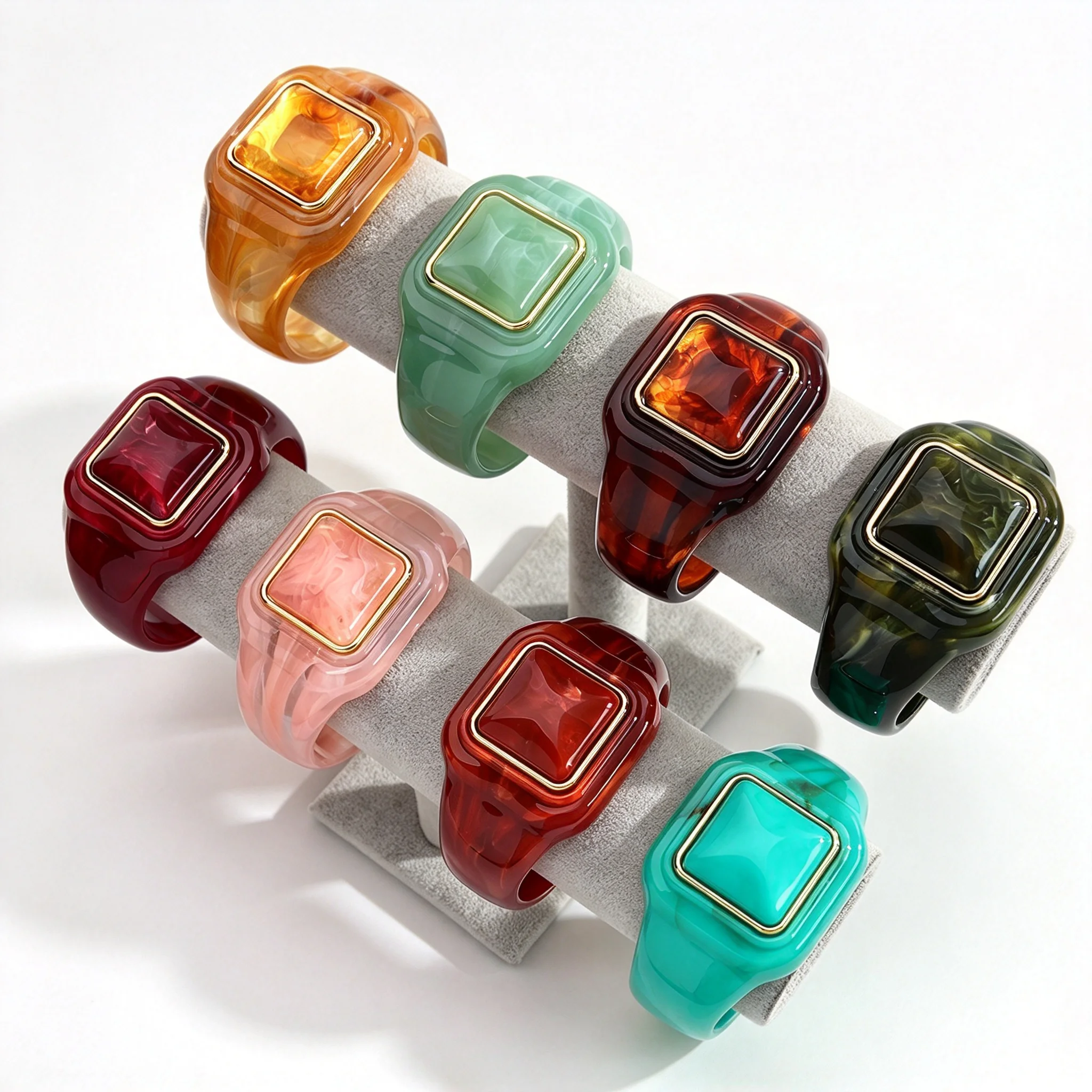 Fashion Resin Multicolor Wide Square Geometric Bangles Exaggerated Marbled Chunky Stackable Bangle Retro Jewelry Gifts