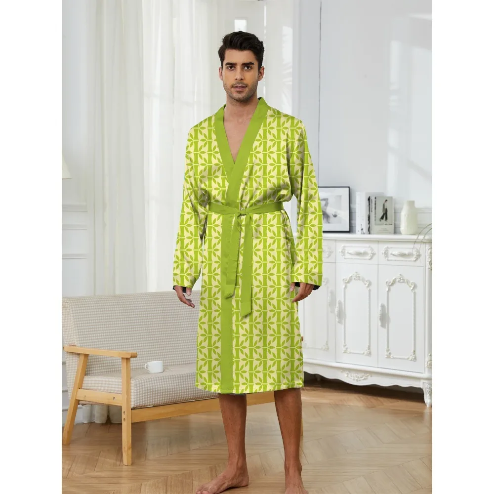 

Men's 3D printed green bamboo pattern bathrobe nightgown comfort popular features quick drying all seasons