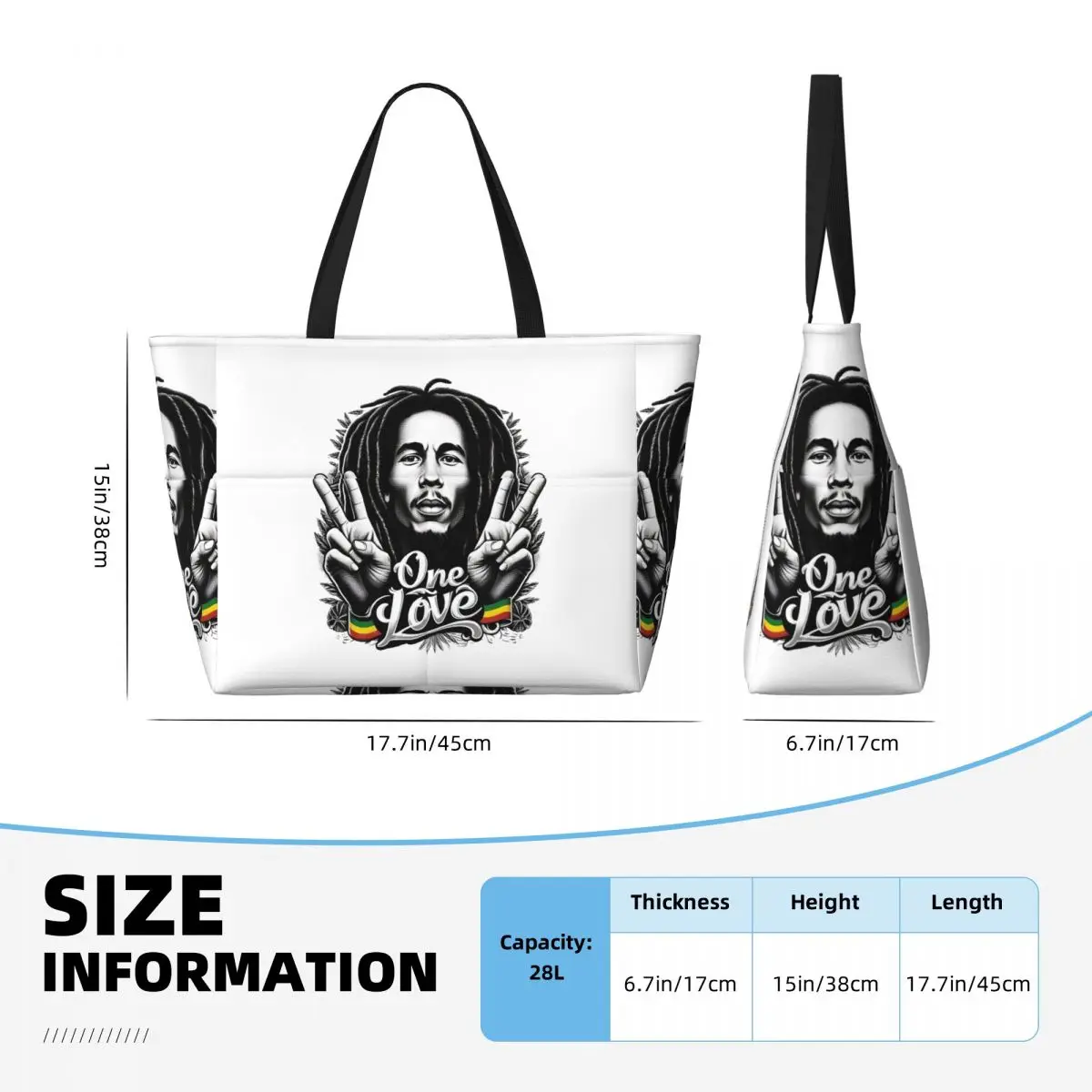 กระเป๋าโท้ทชายหาดสไตล์เร็กเก้ของบ็อบ มาร์ลีย์ กระเป๋าสะพายกีฬา โยคะ กระเป๋าเดินทางขนาดใหญ่สำหรับผู้หญิง กระเป๋าฟิตเนส