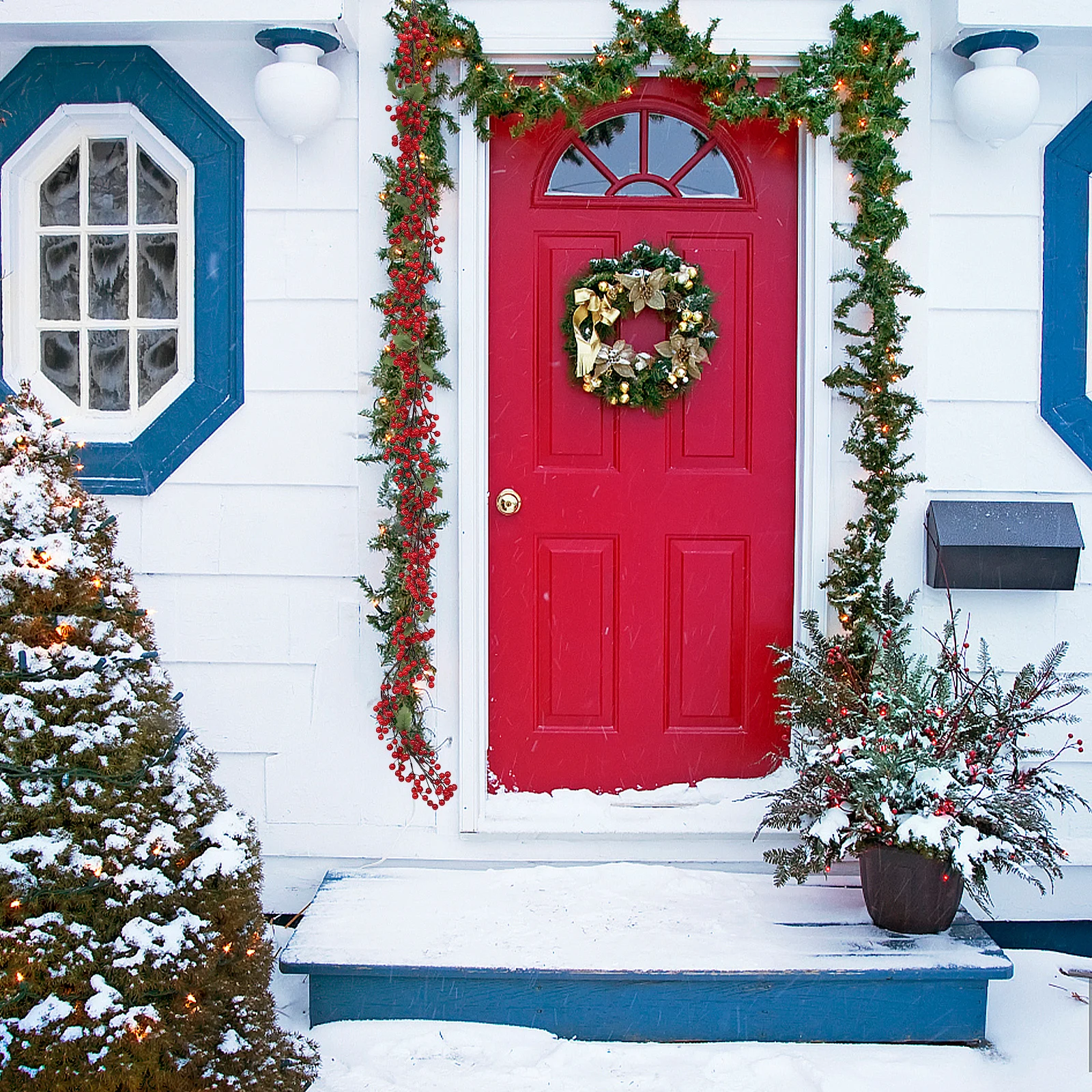 

1Pcs Simulated Rattan Decoration Xmas Plant with Red Fruit Holiday Party Pendant for Christmas Tree Mantelpiece Stair Handrail