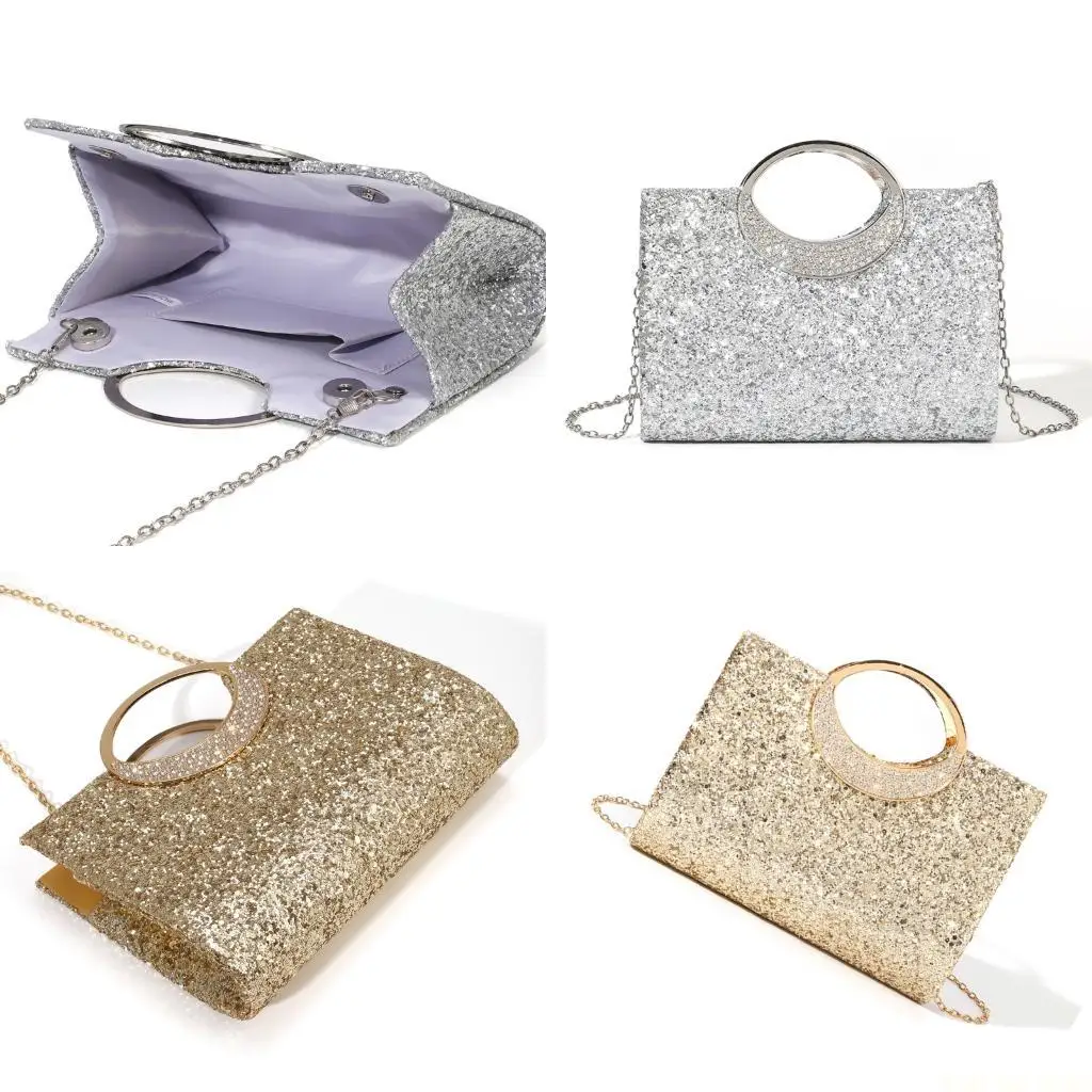 

X90D Women's Glitter Top Handle Handbags,Evening Clutches Purse with Chain Shoulder Bag