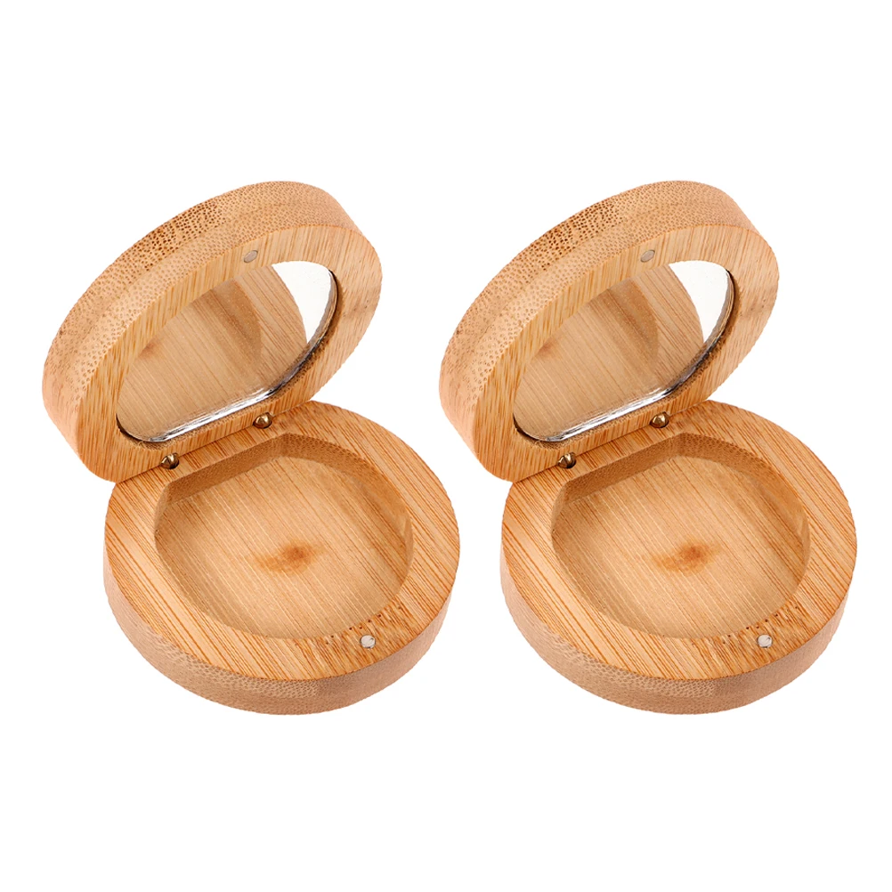 2 قطعة مرآة محمولة قابلة للطي من الخيزران مرآة مكياج خشبية مدمجة عالية لمكتب السفر للاستخدام اليومي المحمول #4