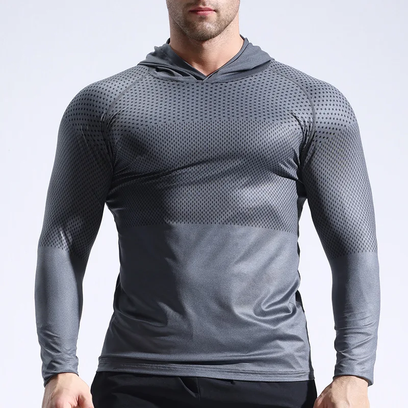 

Running Sports Body Sweaty Quick-drying Clothes Tight Long-sleeved Hooded Fitness Clothes For Men