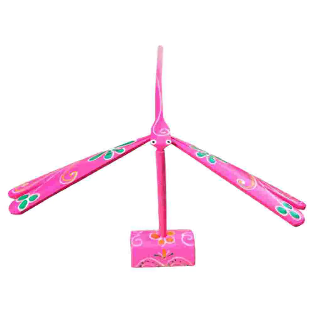 

1PC Kids Balance Toy Bamboo Dragonfly Toy Educational Prop Science Display Model with Holder for Kids Children Pink